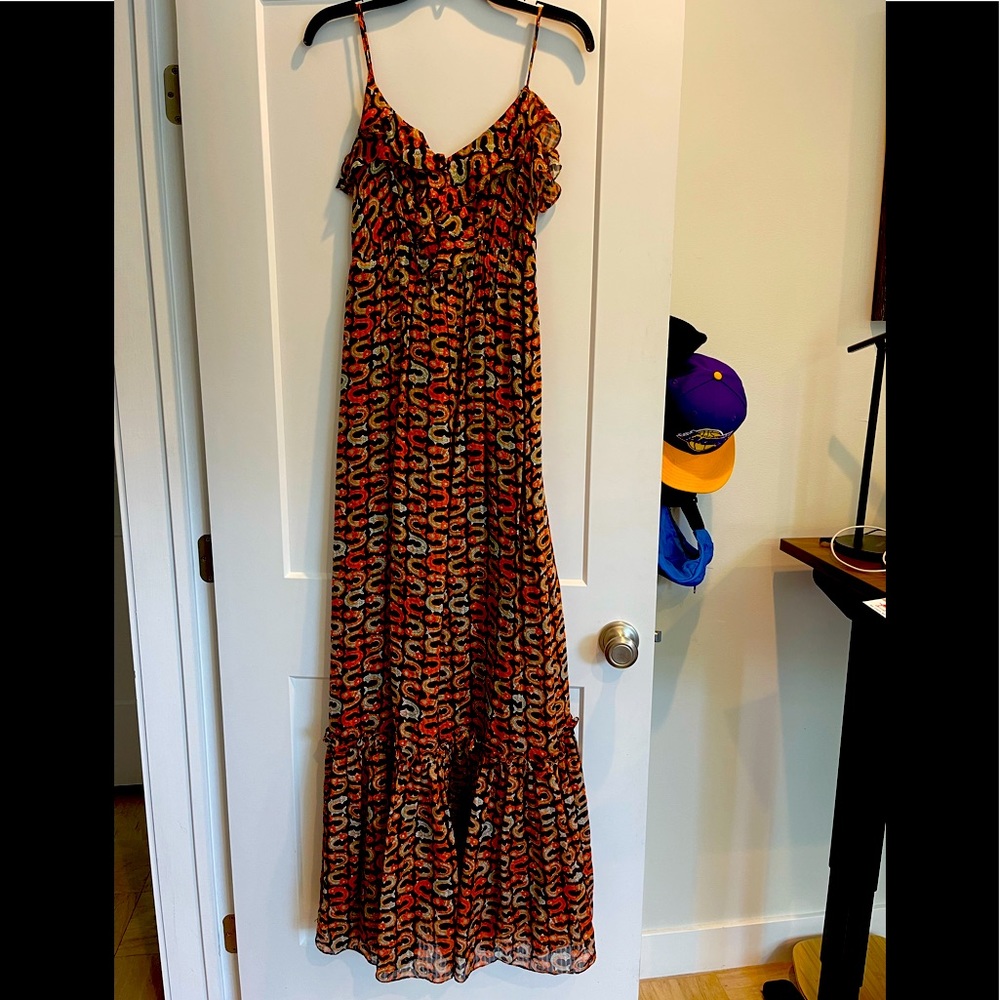 Milly Fish Print ChiffonSilk Maxi Dress sz 4